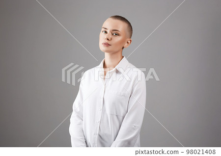 sensual pretty young woman with short haircut. beautiful bald woman sensual pretty young woman with short haircut. beautiful bald woman 98021408