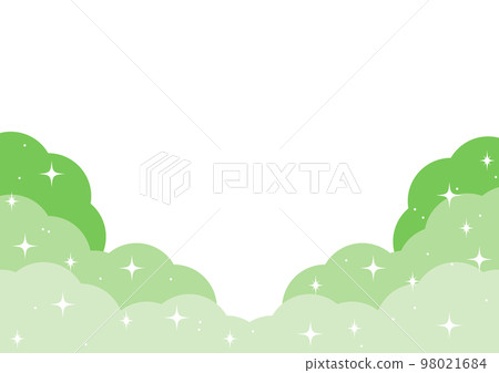 Cute background frame material of green fluffy clouds 98021684