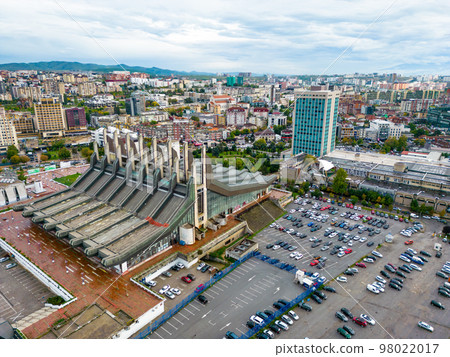 Pristina Modern City Center and Residential Buildings. Aerial View over Capital of Kosovo. Balkans. Europe.  98022017