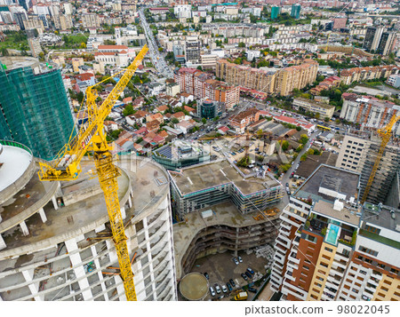 Pristina Modern City Center and Residential Buildings. Aerial View over Capital of Kosovo. Balkans. Europe. Pristina Modern City Center and Residential Buildings. Aerial View over Capital of Kosovo. Balkans. Europe. 98022045