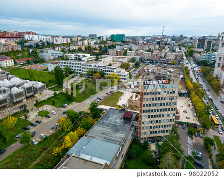 Pristina Modern City Center and Residential Buildings. Aerial View over Capital of Kosovo. Balkans. Europe.  98022052