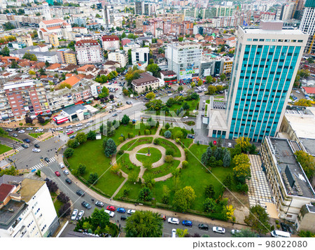 Pristina Modern City Center and Residential Buildings. Aerial View over Capital of Kosovo. Balkans. Europe.  98022080