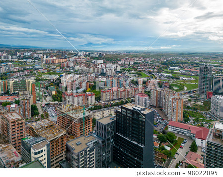 Pristina Modern City Center and Residential Buildings. Aerial View over Capital of Kosovo. Balkans. Europe.  98022095