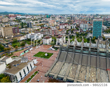 Pristina Modern City Center and Residential Buildings. Aerial View over Capital of Kosovo. Balkans. Europe.  98022116