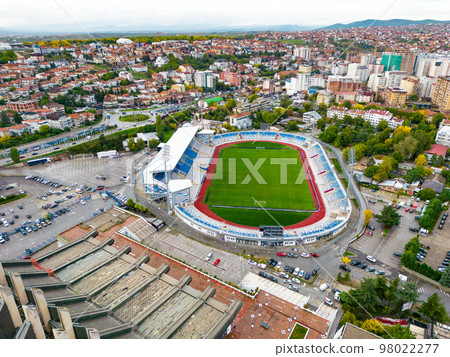 Fadil Vokrri Stadium. Pristina City Aerial View, Capital of Kosovo. Balkans. Europe. Fadil Vokrri Stadium. Pristina City Aerial View, Capital of Kosovo. Balkans. Europe. 98022277