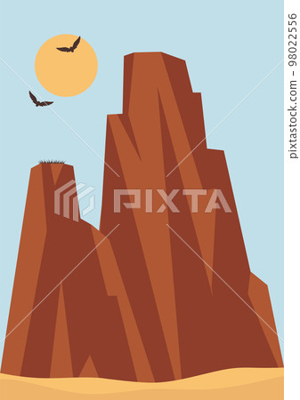 Aesthetic Arizona desert, natural parkland landscape poster. Flying eagles, nest on rock. Aesthetic Arizona desert, natural parkland landscape poster. Flying eagles, nest on rock. 98022556