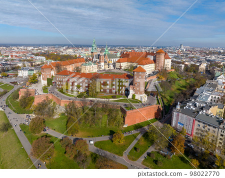 Krakow Aerial View. Royal Castle Wawel from Above. Krakow is a the capital of the Lesser Poland Voivodeship. Poland. Europe.  98022770