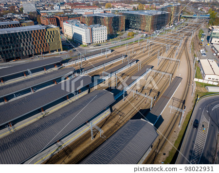 Krakow Aerial View. Main Railway Station. Krakow is a the capital of the Lesser Poland Voivodeship. Poland. Europe.  98022931