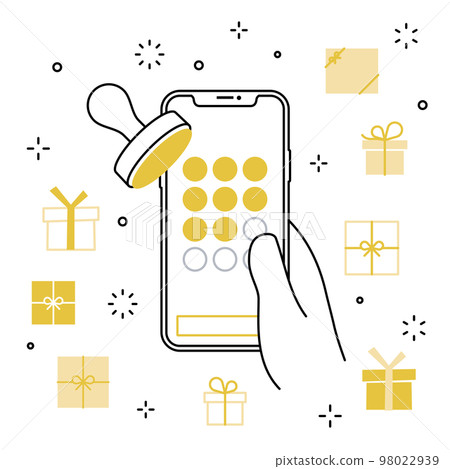Smartphone app in hand Stamp card gift icon set 98022939