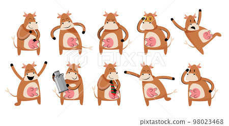 set of brown cow cartoon character vector illustration set of brown cow cartoon character vector illustration 98023468