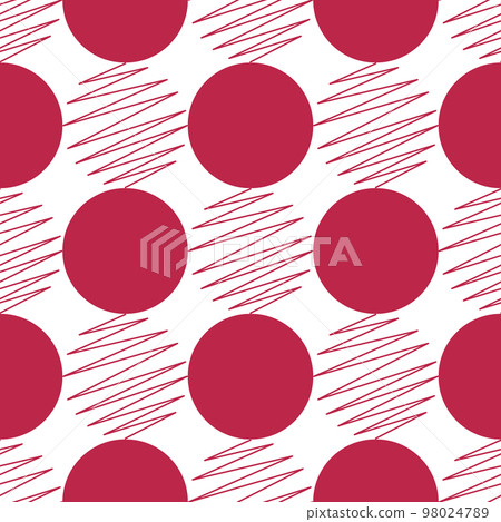 Abstract circles. Seamless vector pattern. Magenta color ring figures and curve lines on a white background. For creative designs, papers, wallpapers, wrappers, textiles, fabrics, and web. Abstract circles. Seamless vector pattern. Magenta color ring figures and curve lines on a white background. For creative designs, papers, wallpapers, wrappers, textiles, fabrics, and web. 98024789