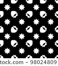 Christmas pattern. Vector seamless background with a beard, mustache, and stars. Festive design for poster backdrop, gift wrappers, textiles, and fabric. White elements on the black color. 98024809