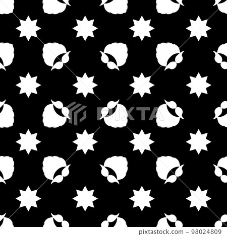Christmas pattern. Vector seamless background with a beard, mustache, and stars. Festive design for poster backdrop, gift wrappers, textiles, and fabric. White elements on the black color. 98024809