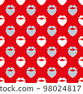 Seamless pattern with white and gray beards and mustaches on the red background. Merry Christmas vector illustration. Happy new year's design. Traditional winter holiday decoration. Festive backdrop. 98024817