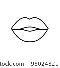 Illustration of lips black outline. Isolated Symbol. Vector Icon of cool sexy kisses. Flat cartoon sign for print, comics, fashion, pop art, design, stickers, and posters. 98024821