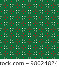 Abstract vector seamless pattern. Simple geometrical repeated background for holiday designs. Classic festive colors. Christmas or birthday tile print in red, green, and white-cream colors. 98024824