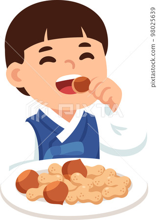 Korean child cracking nuts on Daeboreum Korean child cracking nuts on Daeboreum 98025639