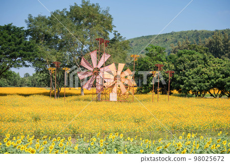 Colorful thai fabric windmill and kite at spring farm. Thailand Colorful thai fabric windmill and kite at spring farm. Thailand 98025672