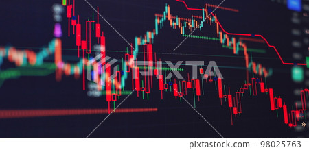 Charts of financial instruments for technical analysis. Stock trading market background as concept. 98025763
