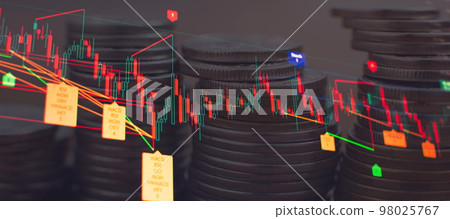 Charts of financial instruments for technical analysis. Stock trading market background as concept. 98025767