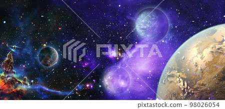 Planet and galaxy in a free space. Elements of this image furnished by NASA . 98026054