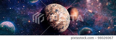Planet and galaxy in a free space. Elements of this image furnished by NASA . Planet and galaxy in a free space. Elements of this image furnished by NASA . 98026067