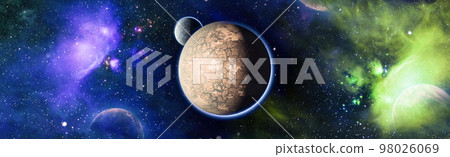 Planet and galaxy in a free space. Elements of this image furnished by NASA . Planet and galaxy in a free space. Elements of this image furnished by NASA . 98026069