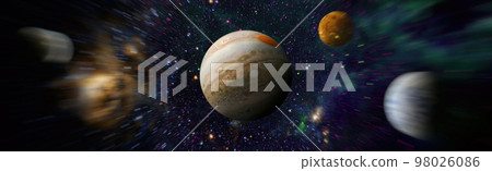 Planet and galaxy in a free space. Elements of this image furnished by NASA . 98026086