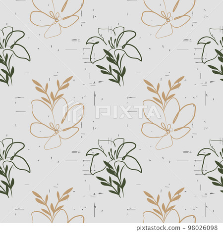 Seamless pattern, linear flowers on a vintage worn texture. Background, wallpaper, textile, vector Seamless pattern, linear flowers on a vintage worn texture. Background, wallpaper, textile, vector 98026098