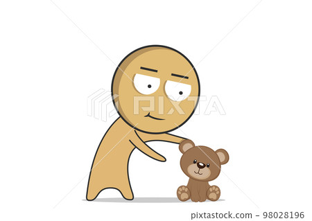 Man picks up a beautiful soft toy  98028196