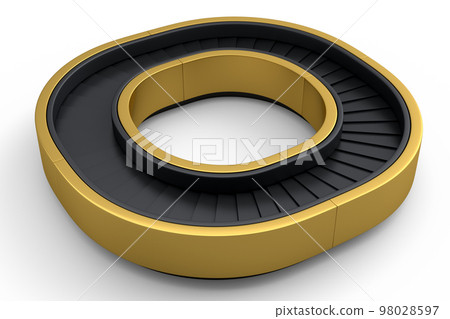 Airport luggage conveyor belt from baggage claim area on white background. Airport luggage conveyor belt from baggage claim area on white background. 98028597