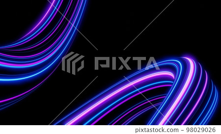 3d Neon light effect glowing trails. Colorful Light motion speed background. Motion blur long time effect. Technology 5g design concept. Laser beam sparkling on dark scene. Fast moving to futuristic. 98029026