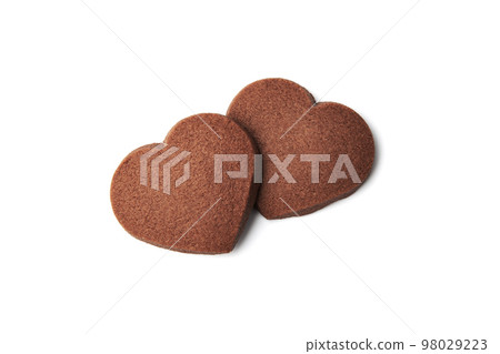 Heart-shaped cookie white background Heart-shaped cookie white background 98029223