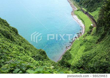 Beautiful view of the sea coast from the mountain. Botanical garden in Batumi Beautiful view of the sea coast from the mountain. Botanical garden in Batumi 98029463