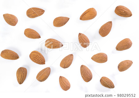 Almonds on white background. Nuts, healthy food Almonds on white background. Nuts, healthy food 98029552