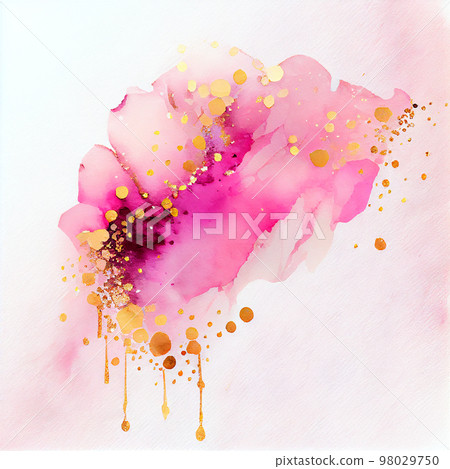 Watercolor alcohol ink pink background with some golden. Illustration Generative AI 98029750