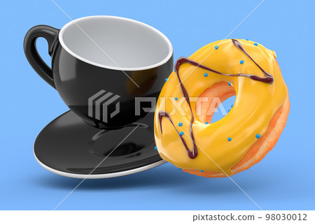 Ceramic coffee cup for cappuccino, americano, espresso, mocha, latte on blue 98030012