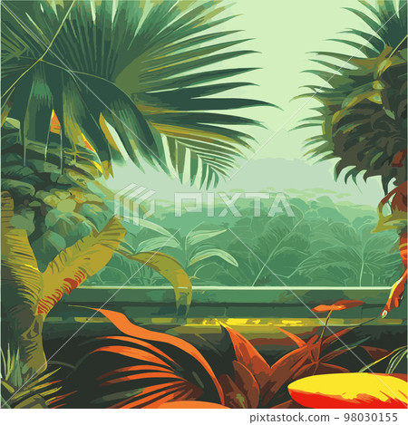 Vector vintage composition with exotic leaves. Botanical classic wallpapers, backgrounds, surface textures, textilesHawaiian seamless pattern with pineapples, tropical palm leaves Vector illustration 98030155