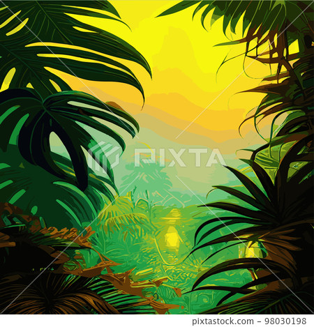 Vector vintage composition with exotic leaves. Botanical classic wallpapers, backgrounds, surface textures, textilesHawaiian seamless pattern with pineapples, tropical palm leaves Vector illustration 98030198
