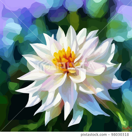 dahlia. Close-up. Spring flowers. , dahlia bud close-up. Multicolored image. Decor. Element. Vector illustration. Realistic close-up view, detailed petals 98030318