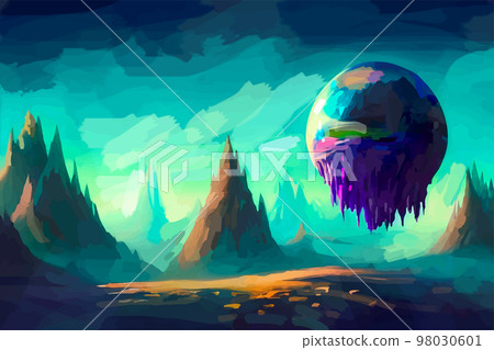 Surreal world, magical alien planet, abstract digital painting, fiction background 98030601