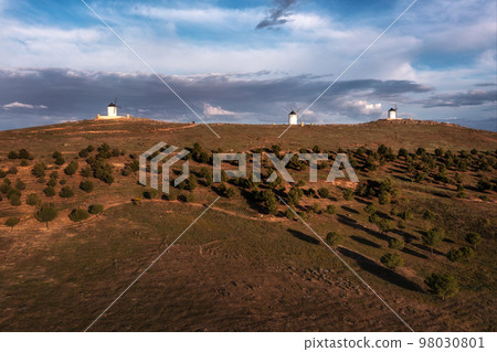 Windmills. These iconic towers over their skylines of la Mancha. Windmills. These iconic towers over their skylines of la Mancha. 98030801