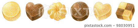 Small cookie colored pencil drawing horizontal line Small cookie colored pencil drawing horizontal line 98030951