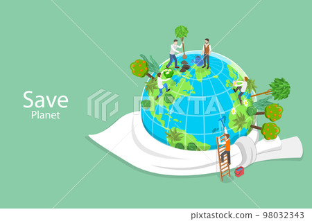 3D Isometric Flat Vector Conceptual Illustration of Save Planet 98032343