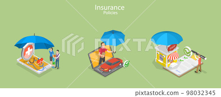 3D Isometric Flat Vector Conceptual Illustration of Insurance Policy Services 98032345