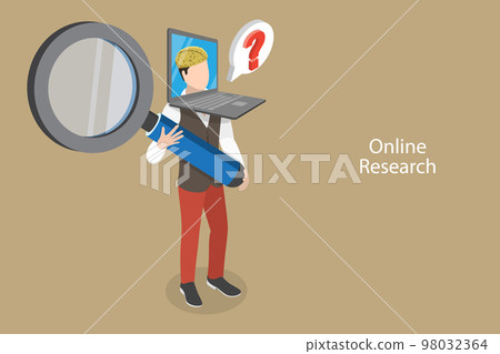 3D Isometric Flat Vector Conceptual Illustration of Online Research 3D Isometric Flat Vector Conceptual Illustration of Online Research 98032364