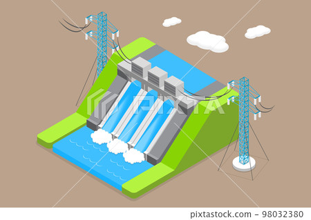 3D Isometric Flat Vector Conceptual Illustration of Hydroelectricity 98032380
