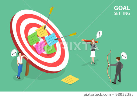 3D Isometric Flat Vector Conceptual Illustration of Goal Setting 98032383