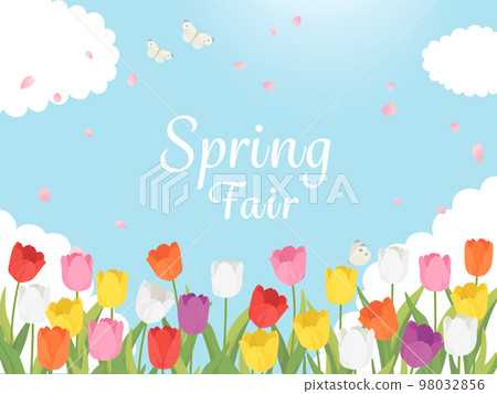 Spring Fair banner material_ tulip field and blue sky landscape 98032856