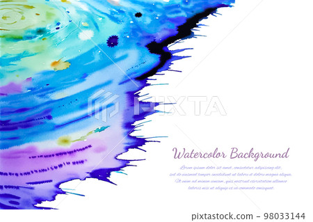 Multicolored splash watercolor paint blot - template for your designs. Blue and purple colored 98033144